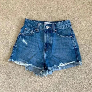 Primark high rise blue distressed jean shorts in size 0